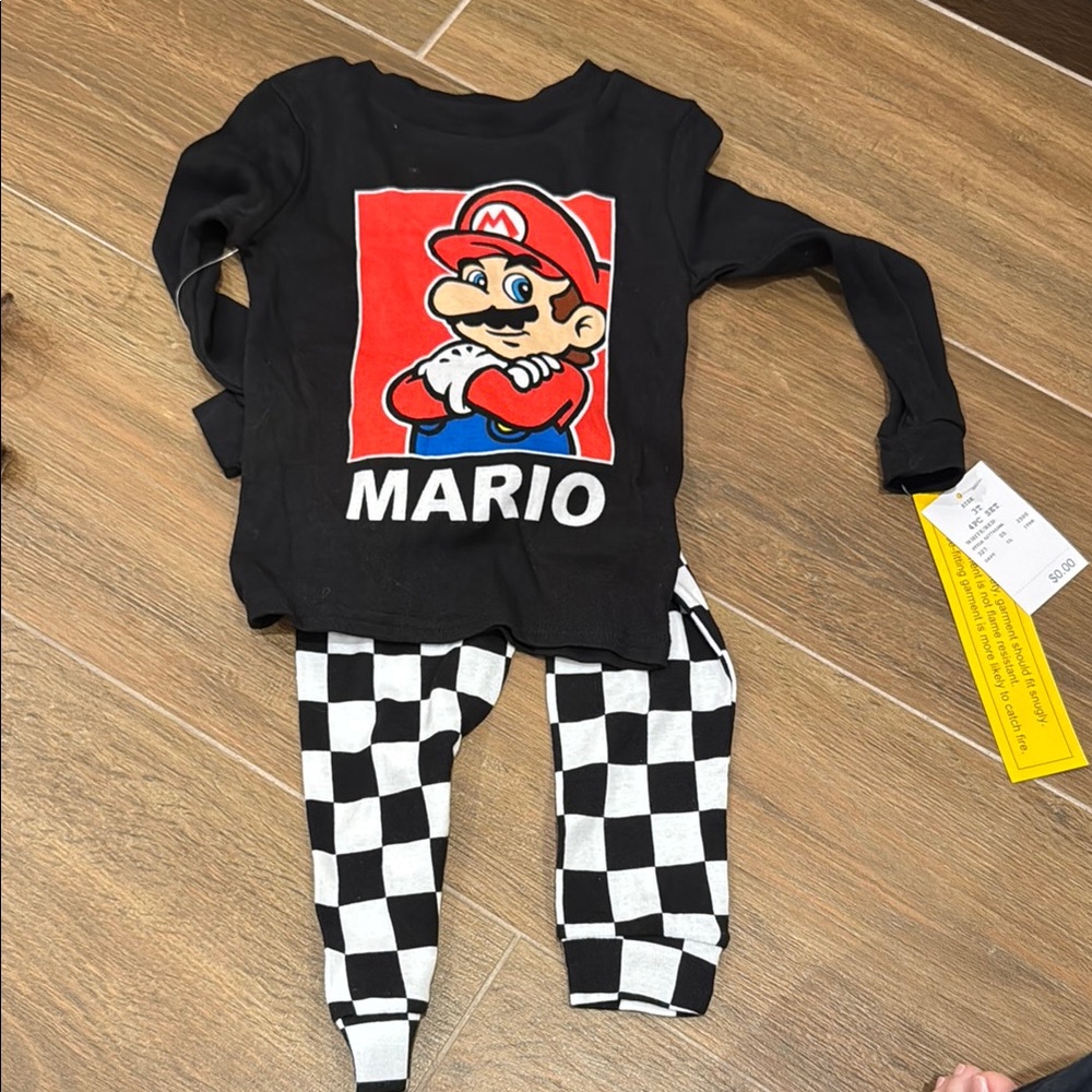 Mario Graphic Black and White Checkered Outfit